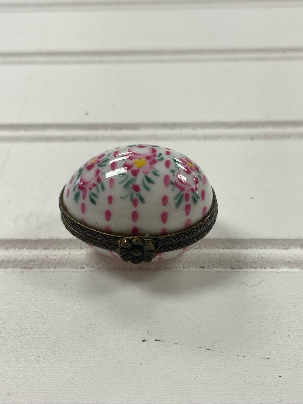 Vintage Floral Egg Trinket Box Hinged Porcelain Collectible
